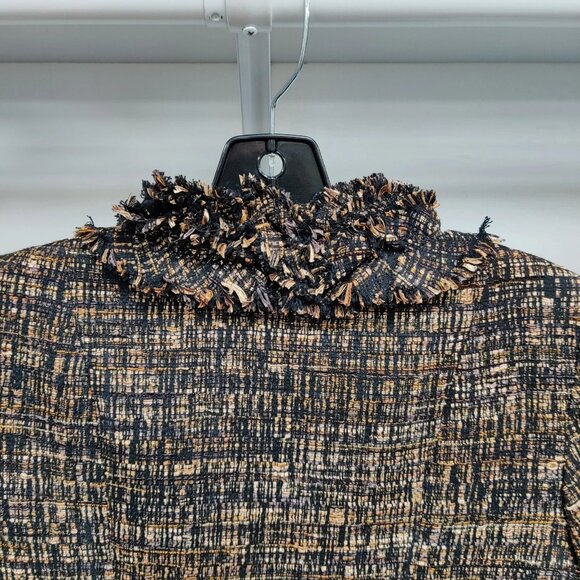 SARA CAMPBELL Open Blazer Jacket Fringed Ruffle Accents Black Brown Neutral 2 - Picture 7 of 10